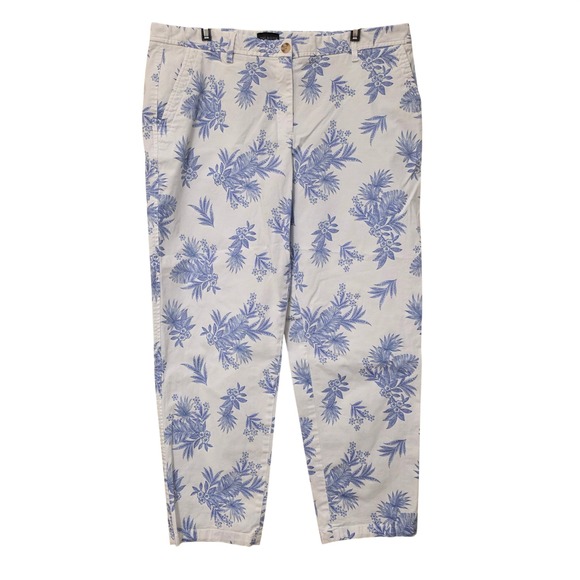 Talbots Pants - Talbots Relaxed Chino Pants Womens 14 Blue White Tropical Floral Botanical Print